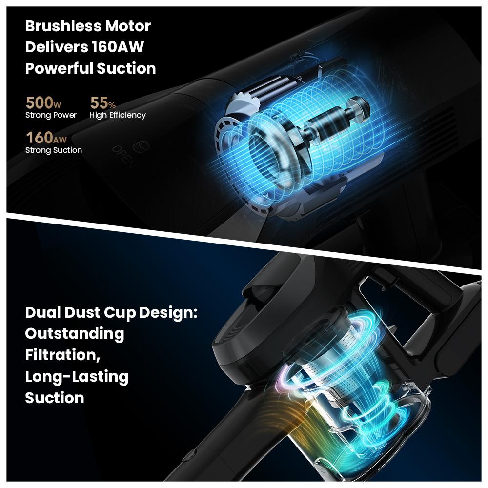 JIMMY JV9 Pro Aqua Cordless Vacuum - 160AW Suction 45Min Runtime HEPA Filter Wet Mopping 4 Modes LED Display