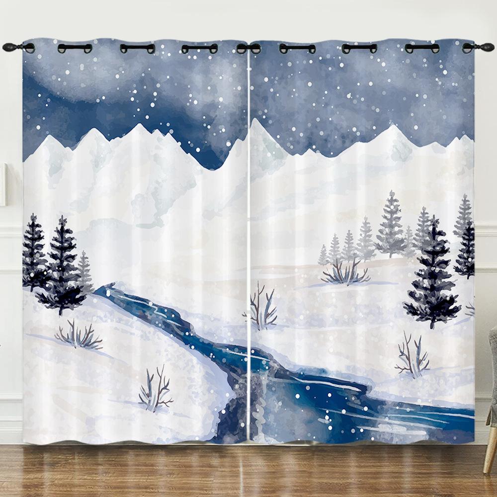 Шторы Зимний Снежный Пейзаж 3D Цифровая Печать Блэкаут Штора На Люверсах 2pcs*97cm*114cm*2