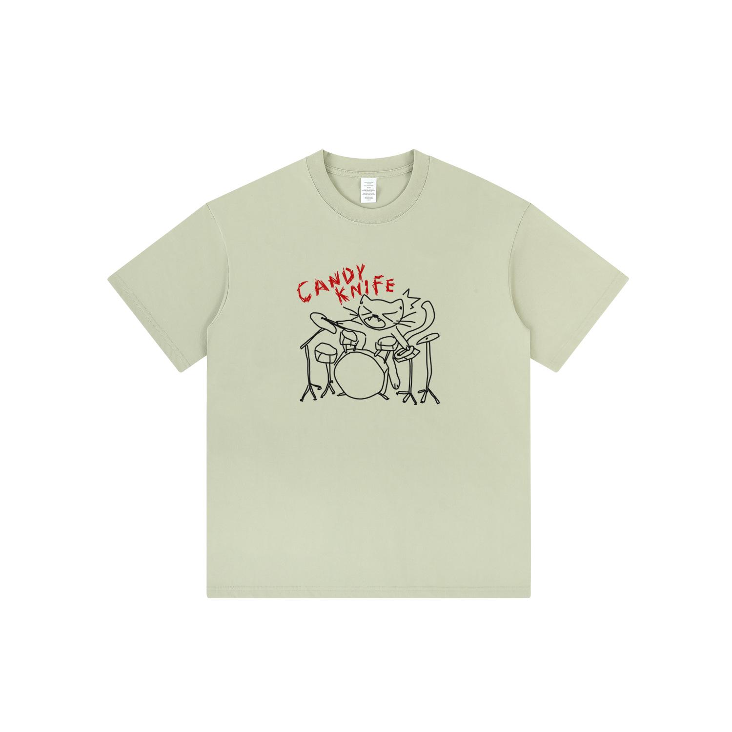 

Unisex Cat Print Pure Cotton Loose Short Sleeve T-Shirt - Literary Rock Style for Men and Women S