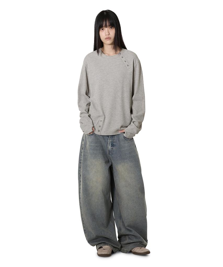 OPENYARD(OY) Offset Button Waffle L/S Top - Melange
