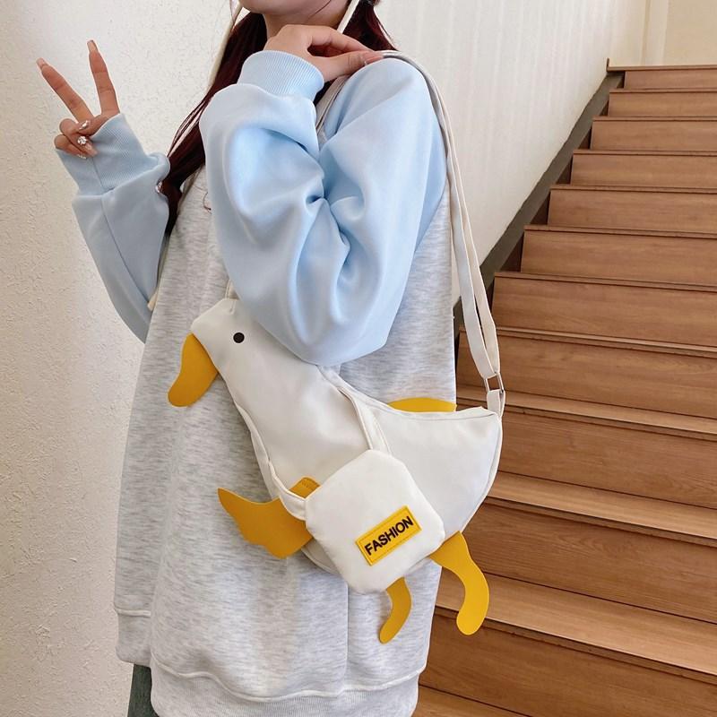 Cute Duck Funny Backpack Chest Bag Canvas Bag Versatile New Mobile Phone Messenger Bag Student Shoulder Fanny Pack