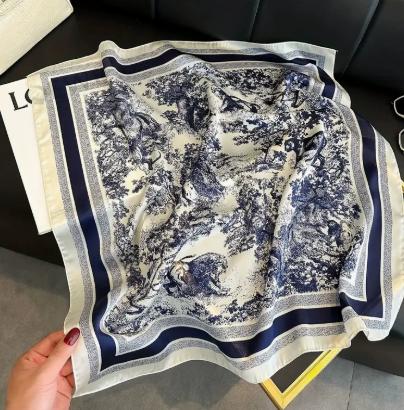 

70 silk scarves/square scarves with a sophisticated ink painting blue finish One Size