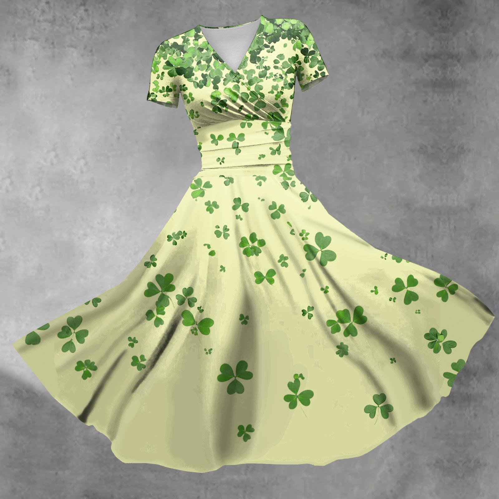

Женский V-образный вырез St. Платье с короткими рукавами и присборенной талией в стиле «День Святого Патрика» XL жёлтый