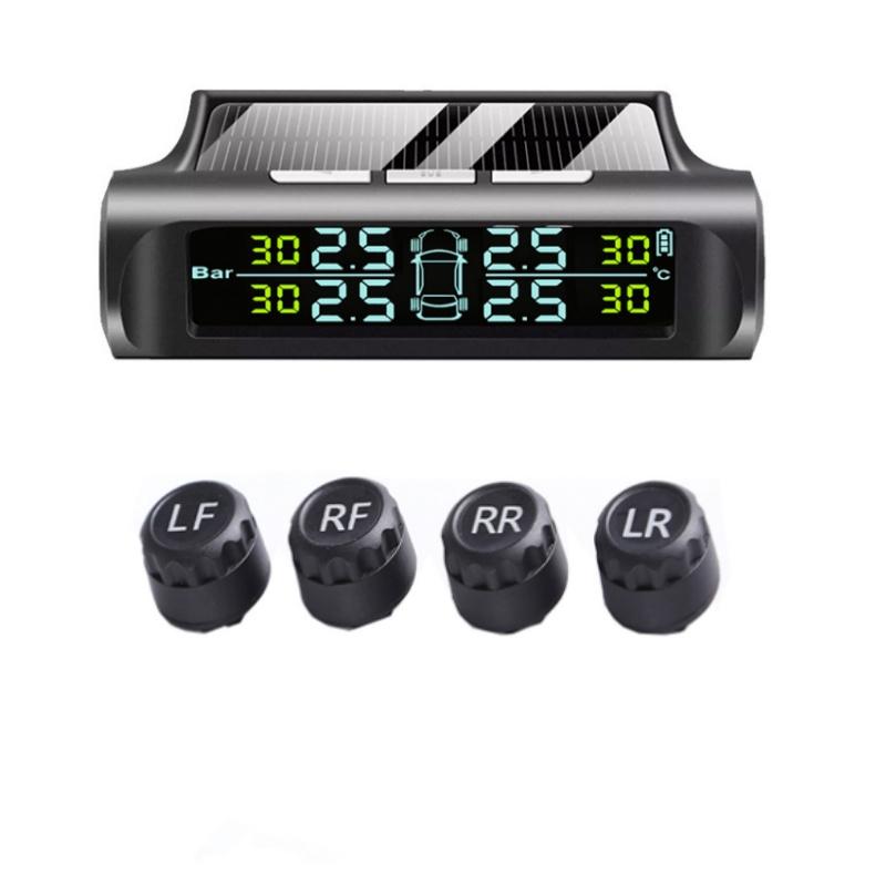 Solar Power Car Tire Pressure Alarm Digital Display Auto Smart TPMS Tyre Pressure Monitor System Temperature Warning Sensor