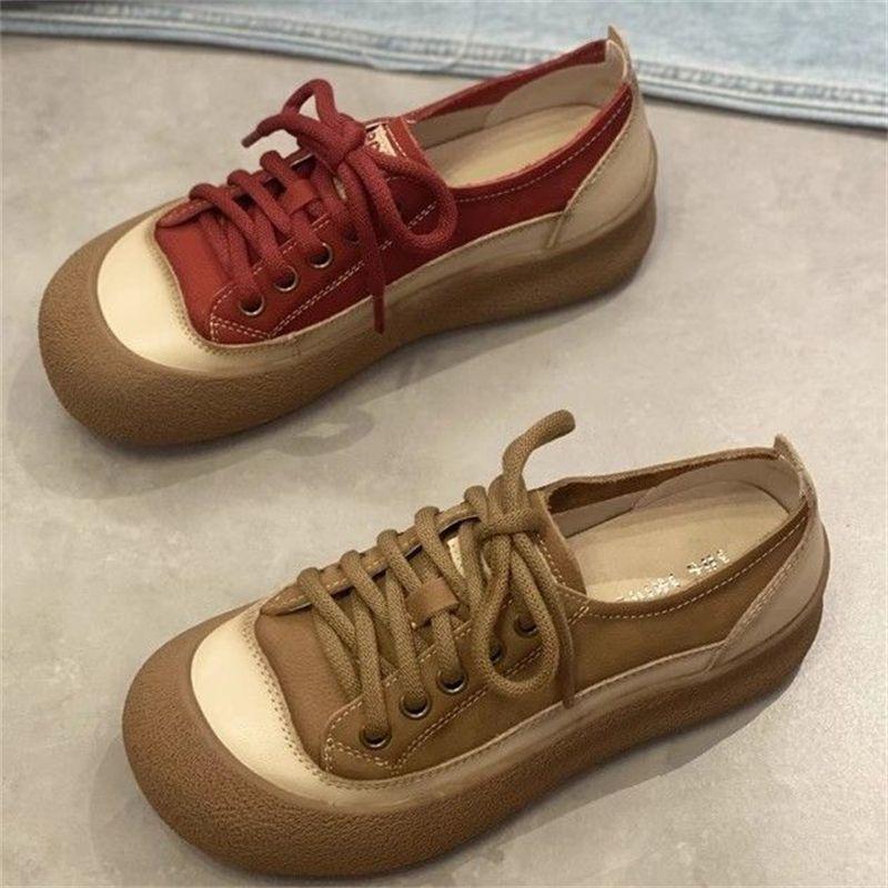 Soft leather new casual soft bottom sports stacking wasteland wind dopamine spring and autumn fashion breathable board shoes women
