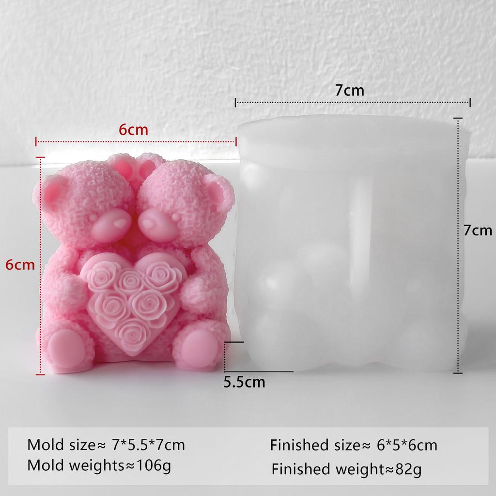 Rose Bear Silicone Mold Valentine Candle Wax Mold DIY Aromatherapy Plaster Diffuser Stone Craft Gift