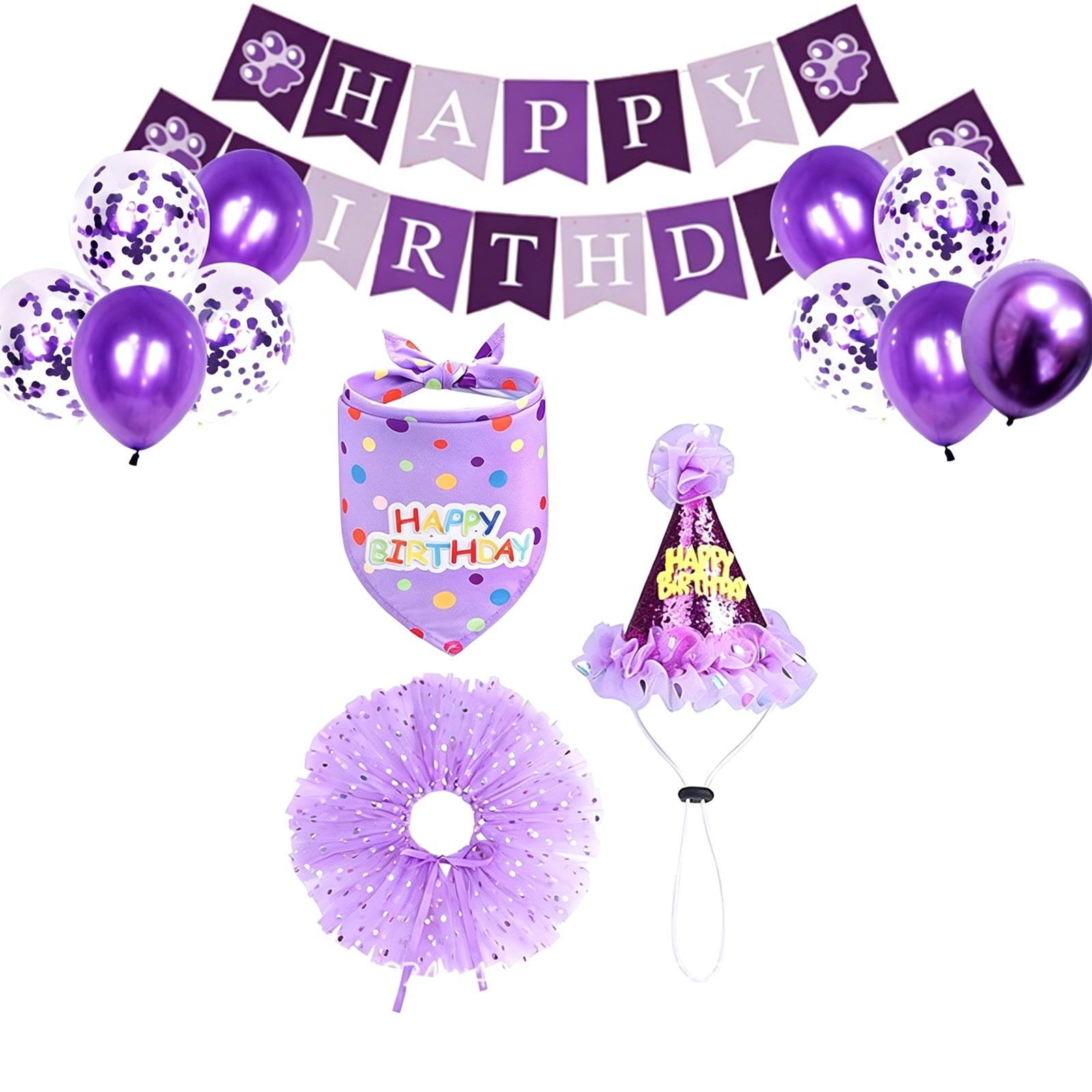 

Pet Birthday Party Decoration Kit Includes Banner Balloons Party Hats Bandana and Tutu Skirt for Small Medium Dogs and Cats One Size фіолетовий