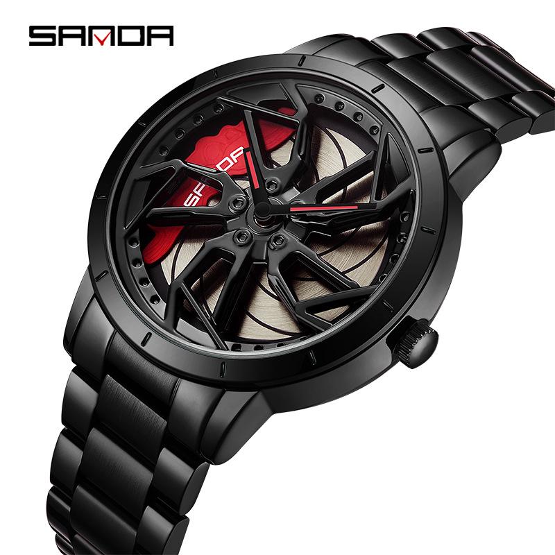 Sanda Men's Creative Wheel Quartz Watch - Trendy Rotating Waterproof Wristwatch