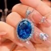 Jewelry Copper Bottom Gold-Plated Simulation Blue Spinel High-End Jewelry Set Women'S Stone 15 * 20