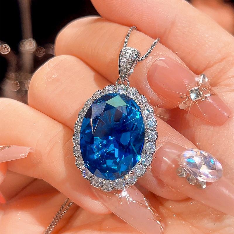 Jewelry Copper Bottom Gold-Plated Simulation Blue Spinel High-End Jewelry Set Women'S Stone 15 * 20
