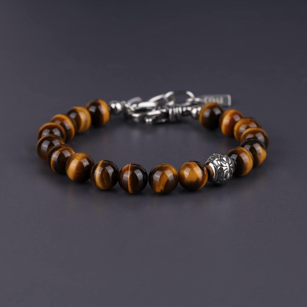 COAI Bracelet Chanceux Oeil de Tigre 8mm Fleur de Lys