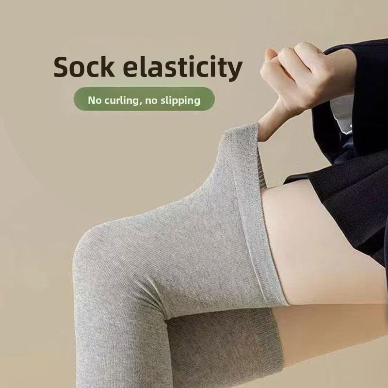 Extended Knee-length Long Stockings for Women, Spring-autumn Style, Thick and Slip-resistant, Long Legs, Black Color, Calf Socks