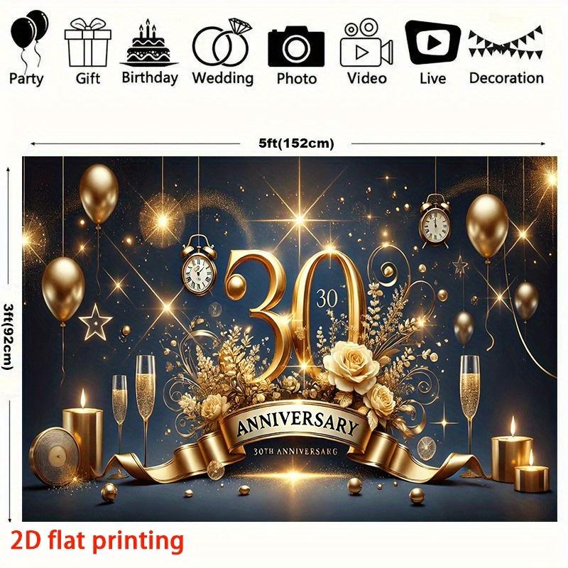 2D Flat Banner 1PC 30th Anniversary Party - Golden Anniversary Decorated Champagne, Floral Decorations - Wedding, Birthd