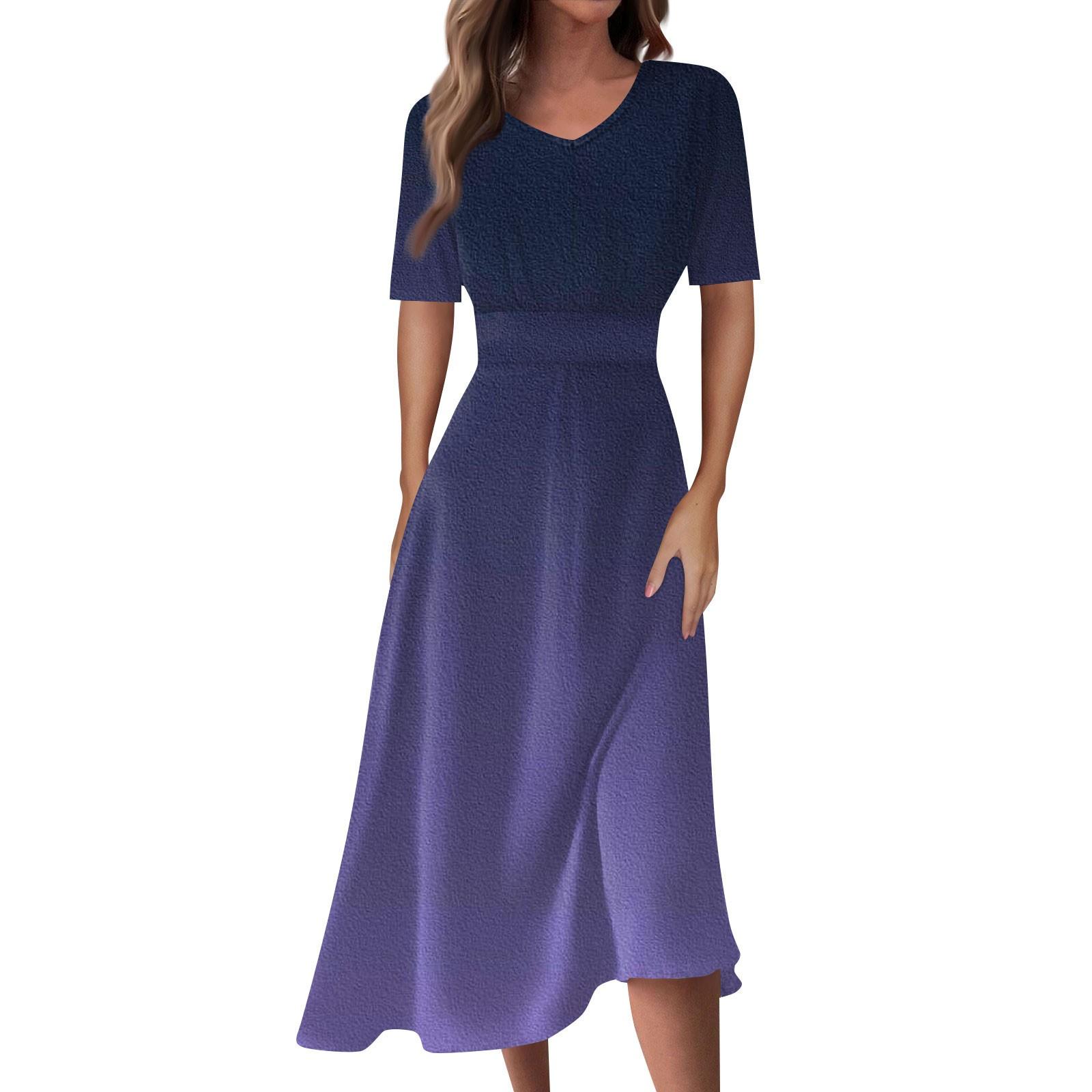 

Женское повседневное модное длинное свободное платье с v-образным вырезом и коротким рукавом на талии XL фиолетовый