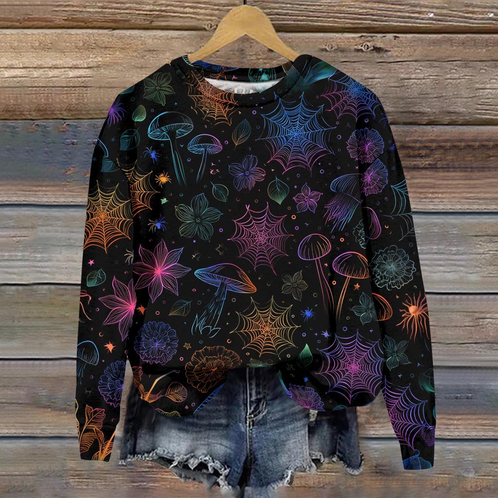 Women's Casual Long Sleeve Halloween Print Crewneck Sweatshirt