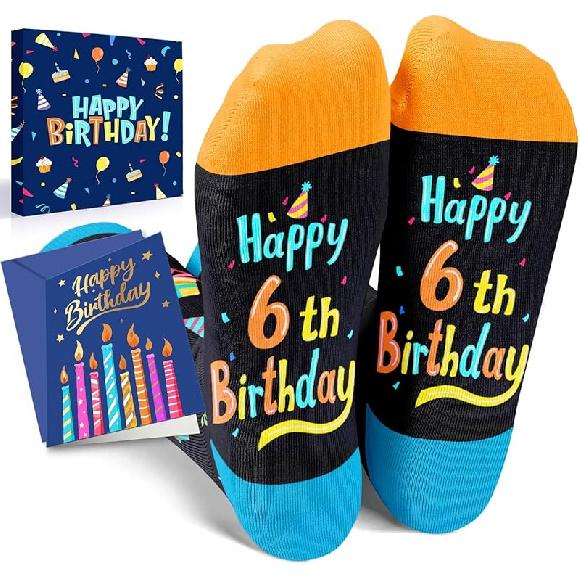 HAPPYPOP Birthday Gift Ideas for Kids - Socks for Girls Boys Age 3-12 with Greeting Card