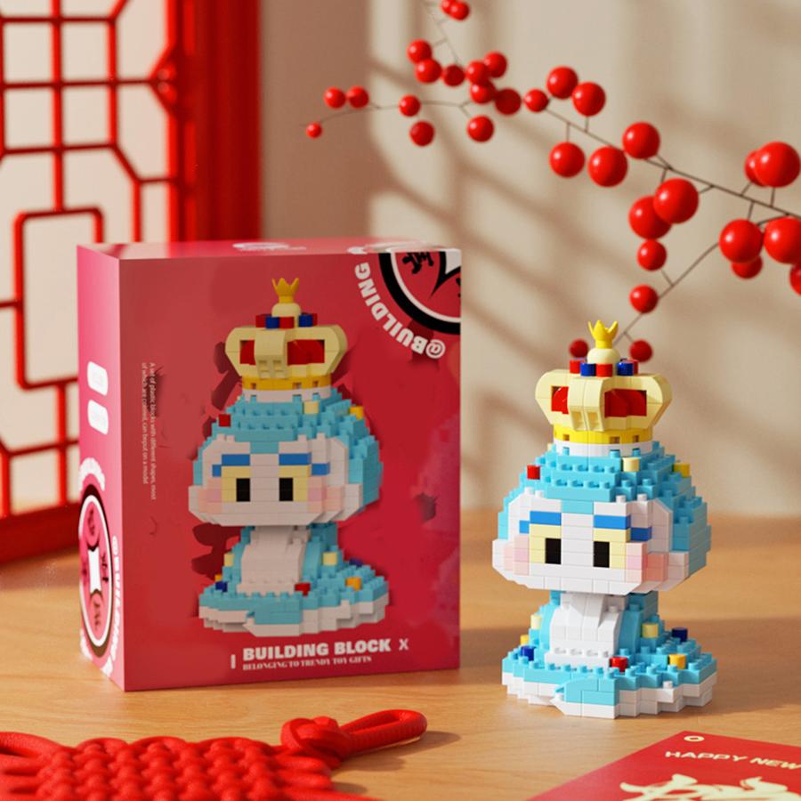 Children's Creative Assembly Building Blocks Toy Gift God of Wealth, Zodiac, Snake Desktop Ornament, Birthday Party Small Gi