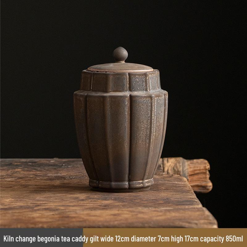 Gilded Ceramic Tea Caddy: Moisture-Proof Storage Container for Gongfu Tea Sets