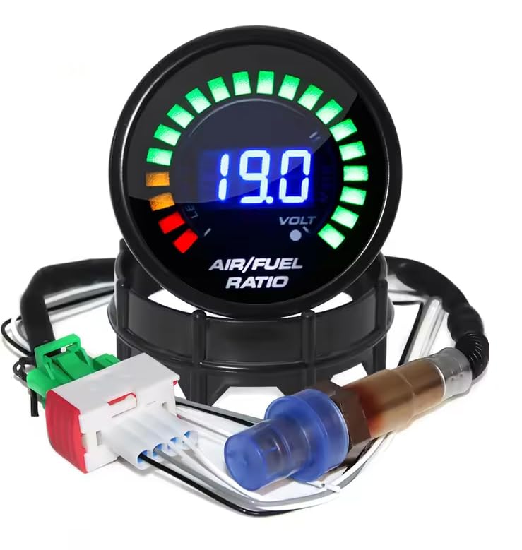 Digital Ratio Gauge AFR Display Narrowband O2 Oxygen Sensor 0258006028 Smoked Lens for Gasoline Vehicles 12V Onboard Meter Digital AFR Gauge 2-inch