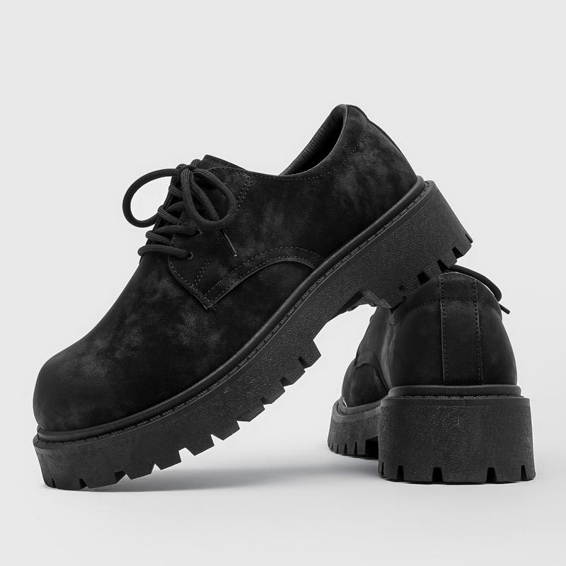 Fashion Retro-Style Suede Men Thick-Soled Lace-Up Casual Shoe Comfortable And Durable Dress Shoe Fashionable British-Style Business Shoe