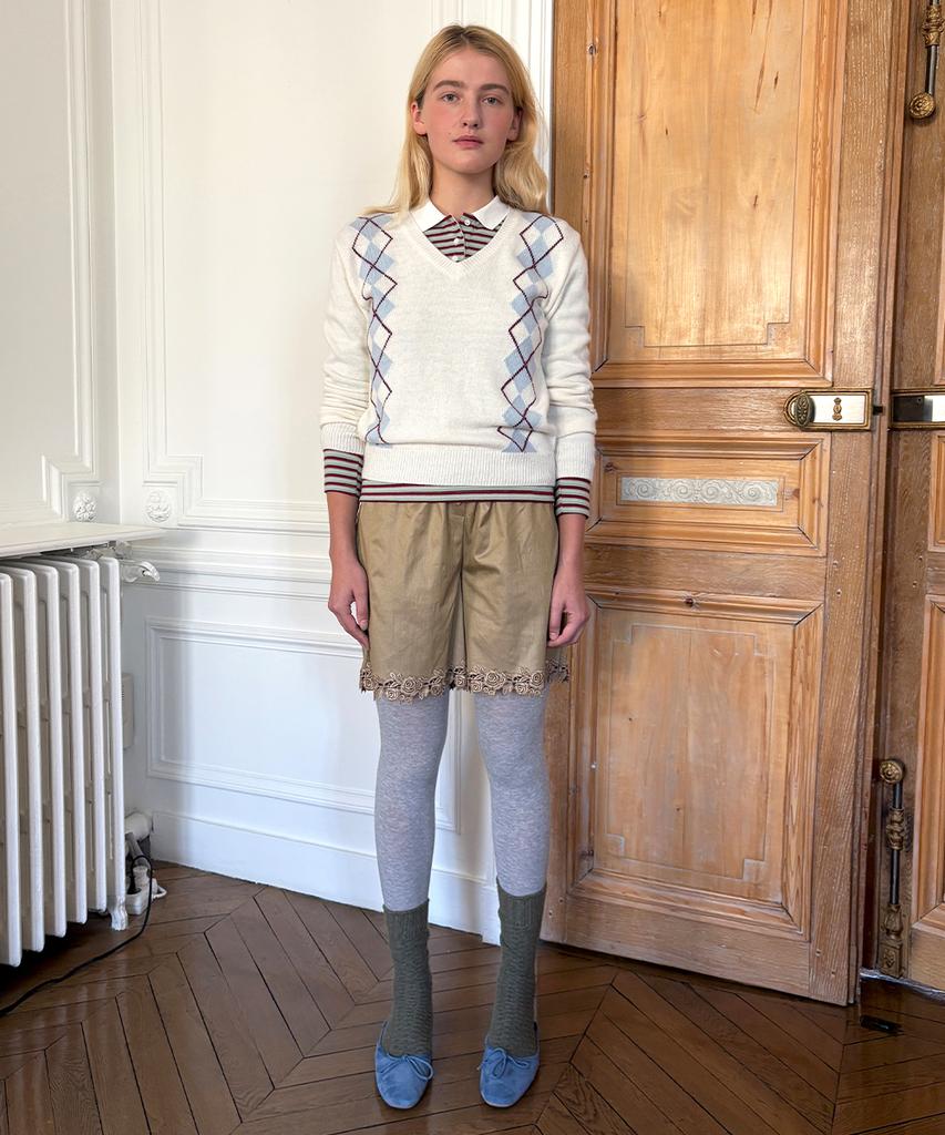 SINOON Sn Twin Argyle V-Neck Knit (Ivory)
