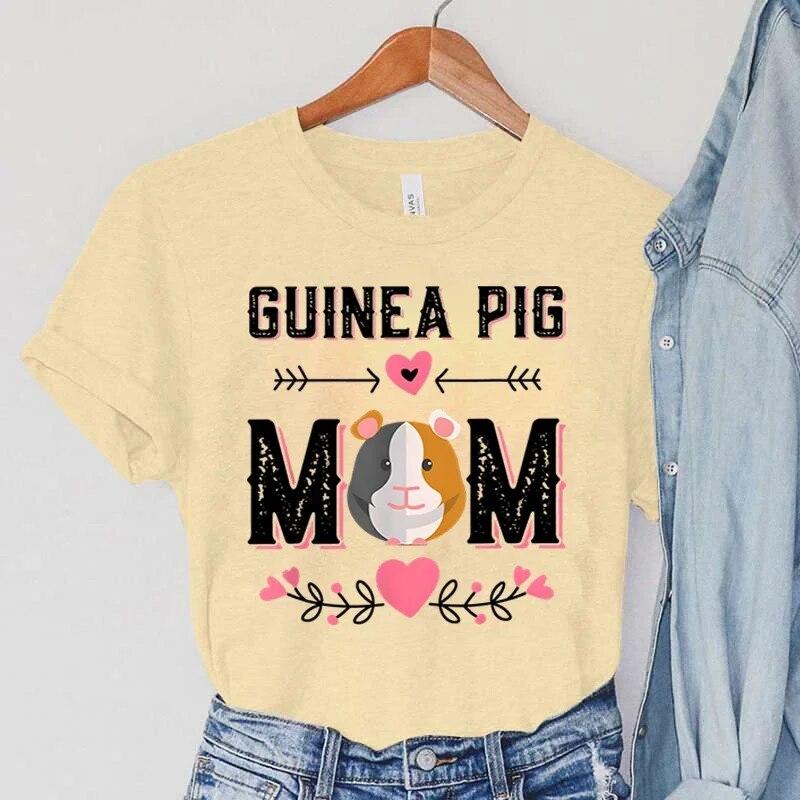 Guinea Pig Mom T-Shirts Women's Summer Clothing Pets Guinea Pig Tops Cartoon Flower Casual Fashion Tees Vintage Female T-Shirts