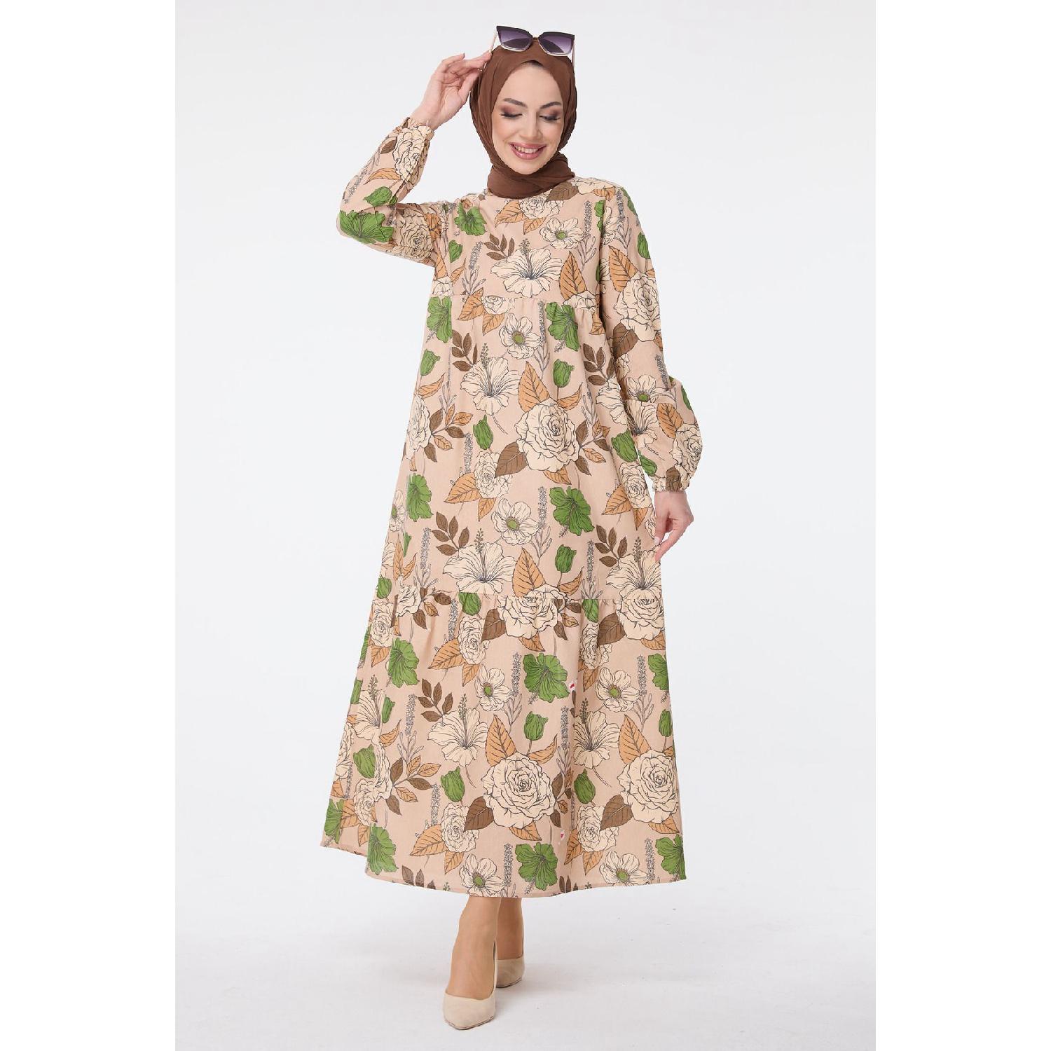 

Бежевое женское платье с прямым круглым вырезом — 11007 36 коричневый