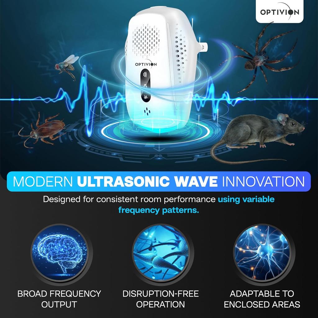 Ultrasonic Repellent , 3 Modes Against Rats, Cockroaches, Mosquitoes, Plug,in for Home Use White