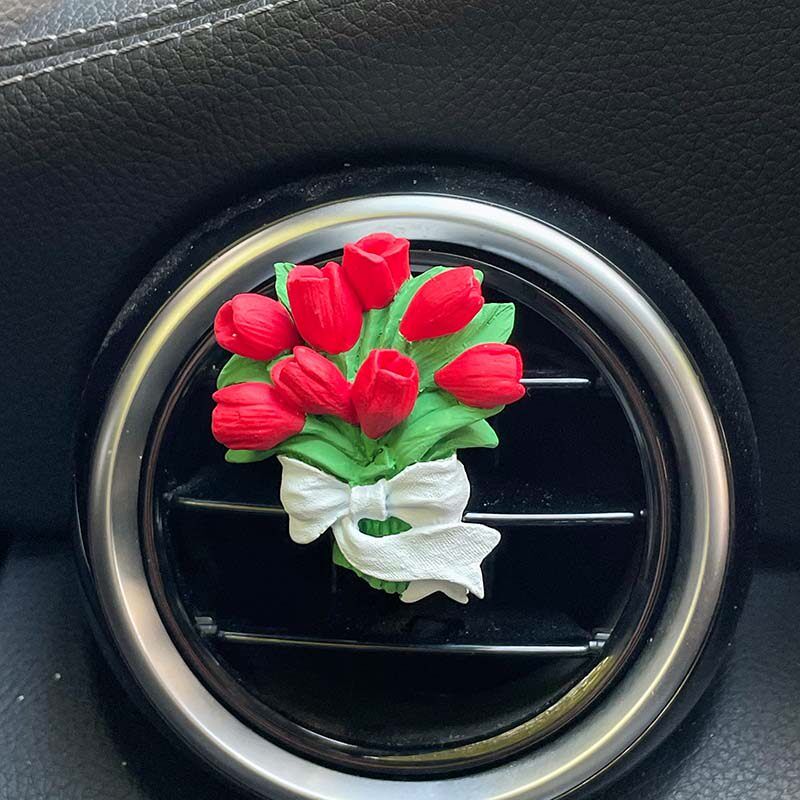 Ins Car Perfume Tulip Flower Aroma Diffuser Car Accessories Diffuser Stone Air Vent Bouquet Gift Creative Gift