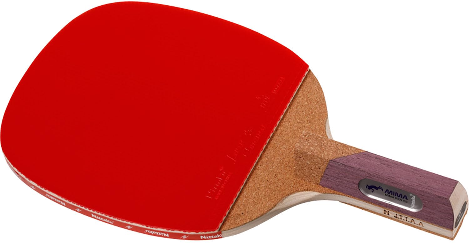 Nittaku Table Tennis Racket MIMA Pen with JTTA Mima Ito Includes 2 Plastic for 40mm Hard Inverted Rubber Penhold Red NH5158 SS, Pre-attached Rubber,