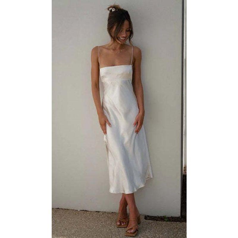 2024 Summer Versatile Women's Clothing Fashion Holiday Suspender Skirt White Sexy Open Back Temperament Split Dress