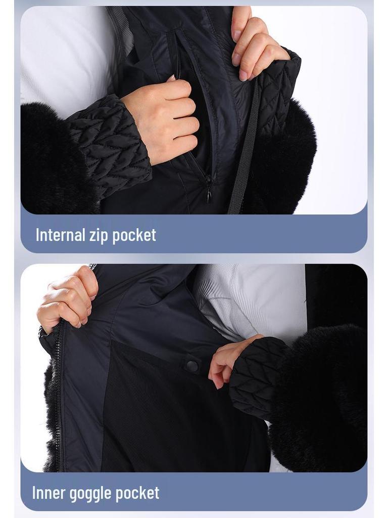 Women's Windproof Thickened Winter Ski Suit - European & American Style for Extreme Cold Outdoor Sports.