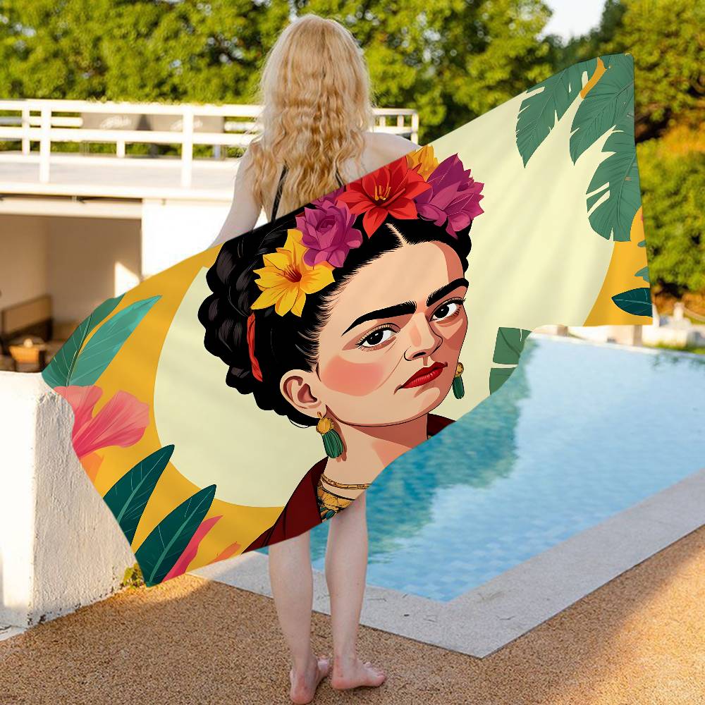 F-Frida K-Kahloes Bath Towel Microfiber Soft Water Absorbing Breathable For Girl Kids Decorative Cartoon Beach Towel
