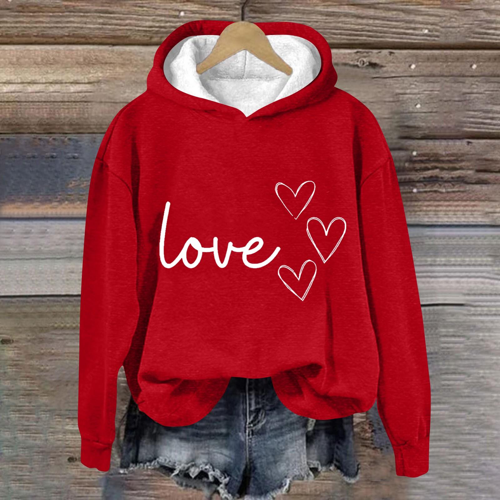 

Women s Long Sleeved Shirt With Valentine s Day Print And Hooded Sweatshirt XXL