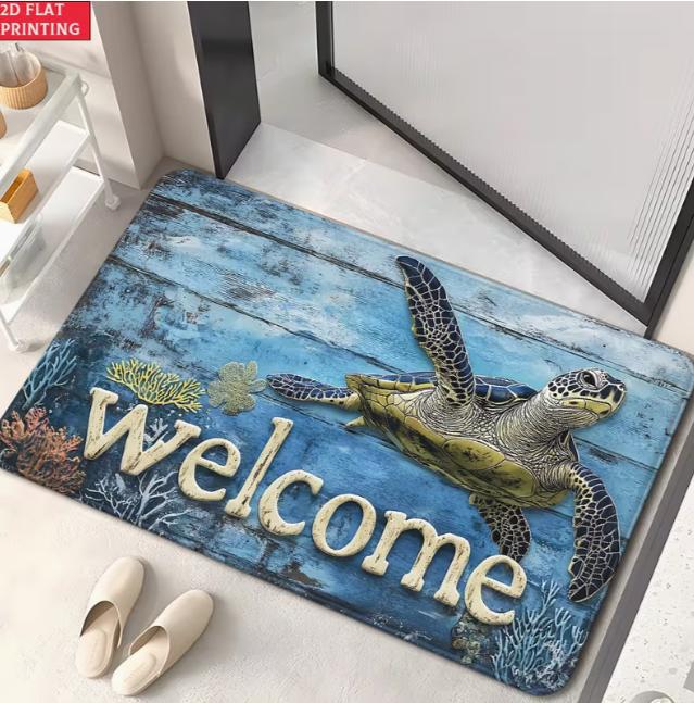 

Turtle Door Mat Welcome Carpet Hawaiian Style Anti Slip Soft Comfortable Bedroom Living Room Dining Room Kitchen Entrance Mat 50X80cm
