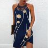 Summer Fashion Sexy Sleeveless Dress Soft Casual 3D Willow Branch Circle Print Dress Sleeveless Sling Dress Summer Suspender Dress
