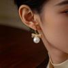 Shell Beads Bow Pearl Long Earrings Simulation Freshwater Pearl Ear Hook Drop Earrings  Female