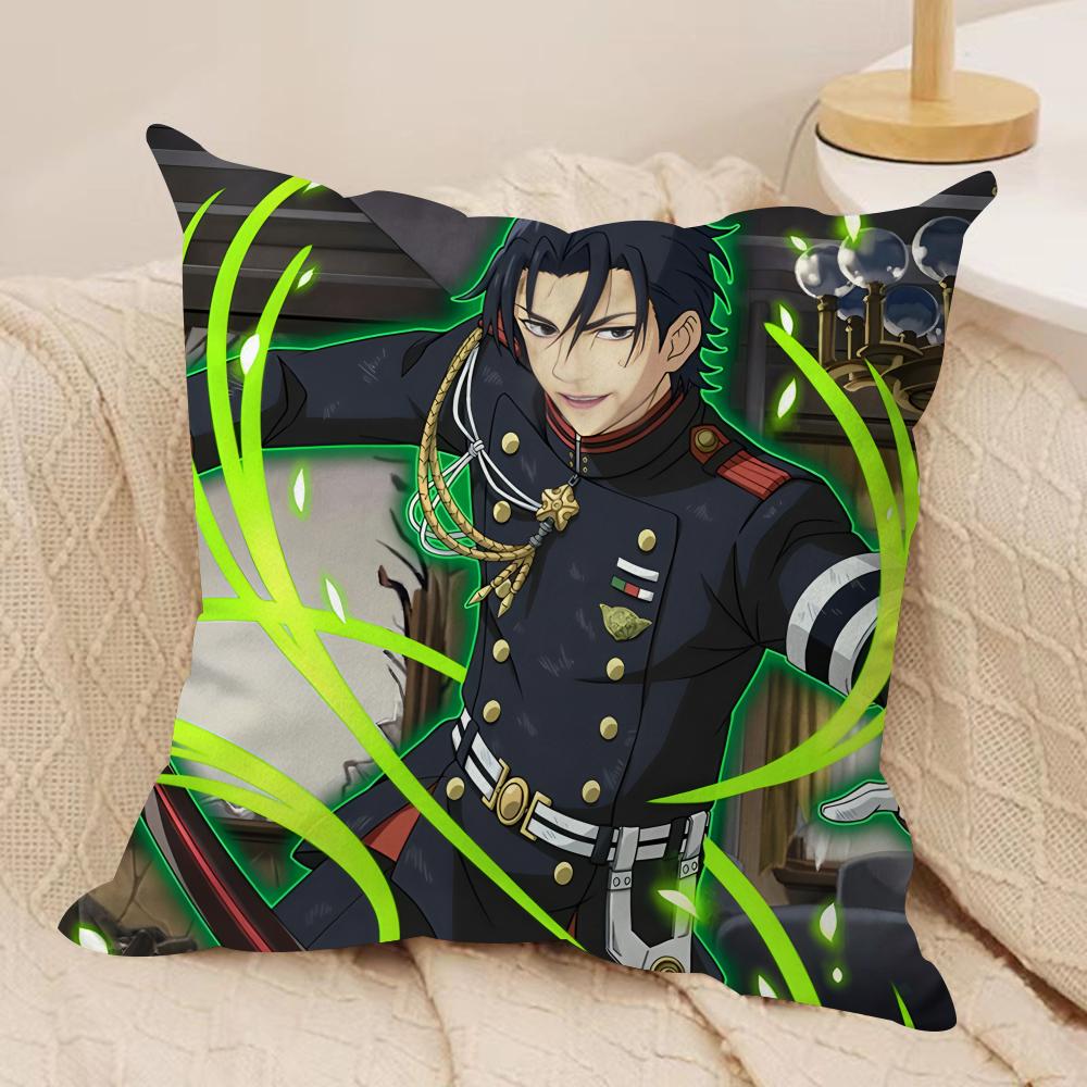 SSeraph Of The End Cushion Cover Silky Short Plush Invisible Zipper Dustproof Sofa Pillow Case For Home Decor