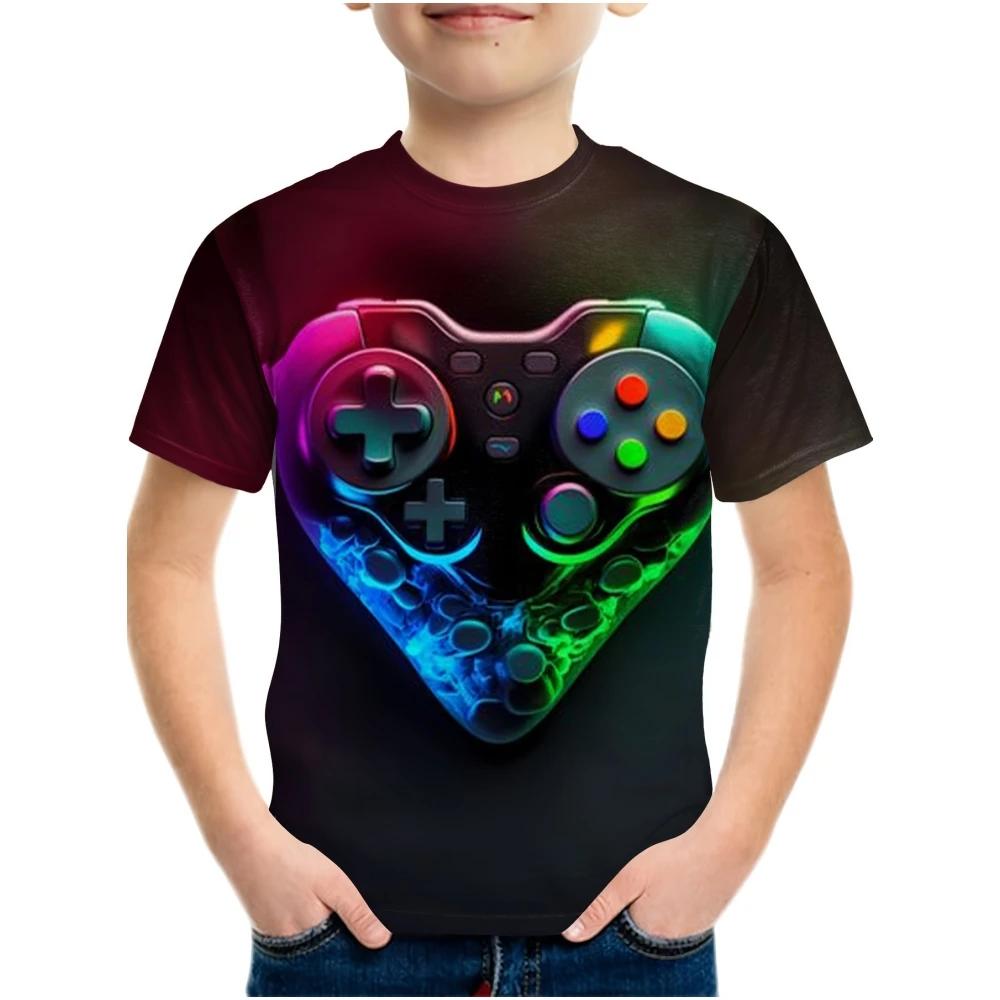 T-Shirt for Kids 3D Print Gamepad Doodle Boy's T-shirts Casual Round Neck Short Sleeves Tees Tops Summer Girl Clothing