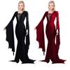 2023 Schwarz & Rot Vampirkostüm - Langes Kleid mit Rundhalsausschnitt & Schnürdetails