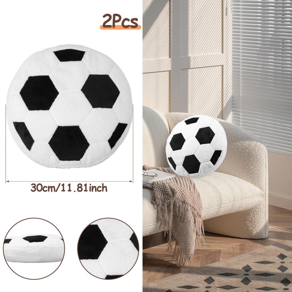2Pcs Plush Soccer Pillow Soft Basketball Shaped Throw Pillow Cute Stuffed Home Decor Multipurpose Bed Cushion for Kids Room Sofa