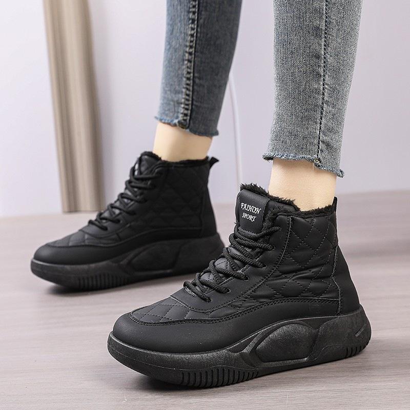 Snow cotton shoes new winter velvet thickened non-slip black sneakers waterproof high-top boots