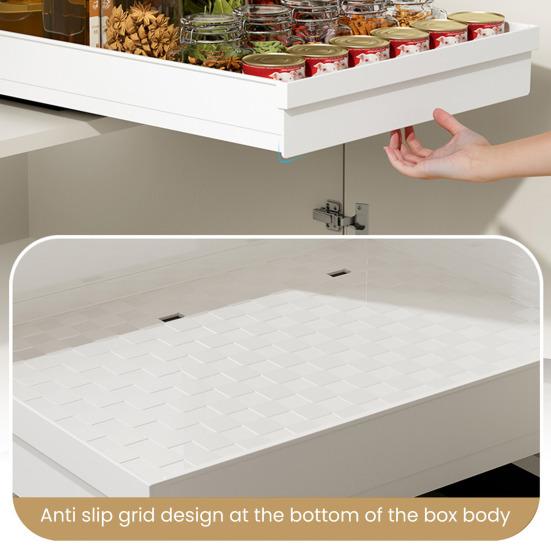 Pull-Out Kitchen Storage Rack with Heightened Guardrail Design Smooth Slide Rail Cabinet Organizer Nail-Free Installation Plastic Storage Bins