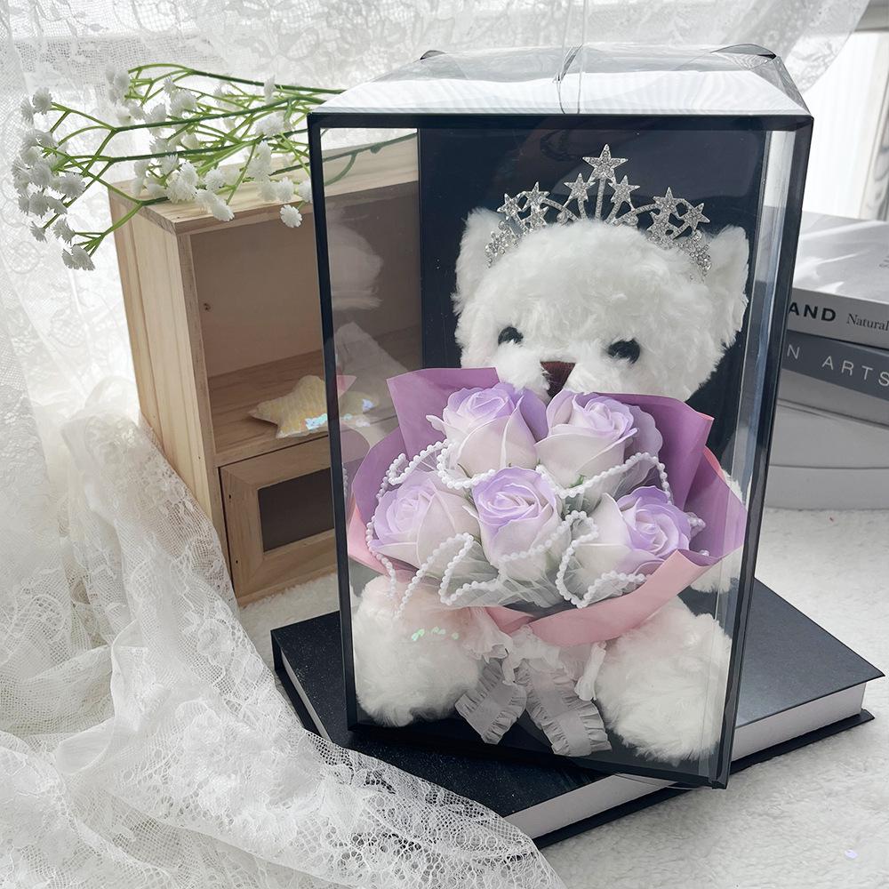 Teddy Bear with Soap Rose Bouquet Gift Box for Valentine's, Birthday, or 520 Day for Girlfriend