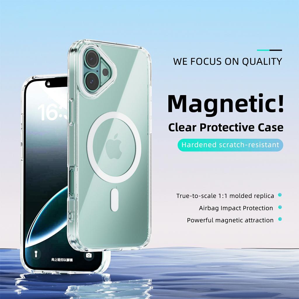 For iPhone 16 Case Compatible with MagSafe Anti Scratch Clear TPU PC Phone Back Cover