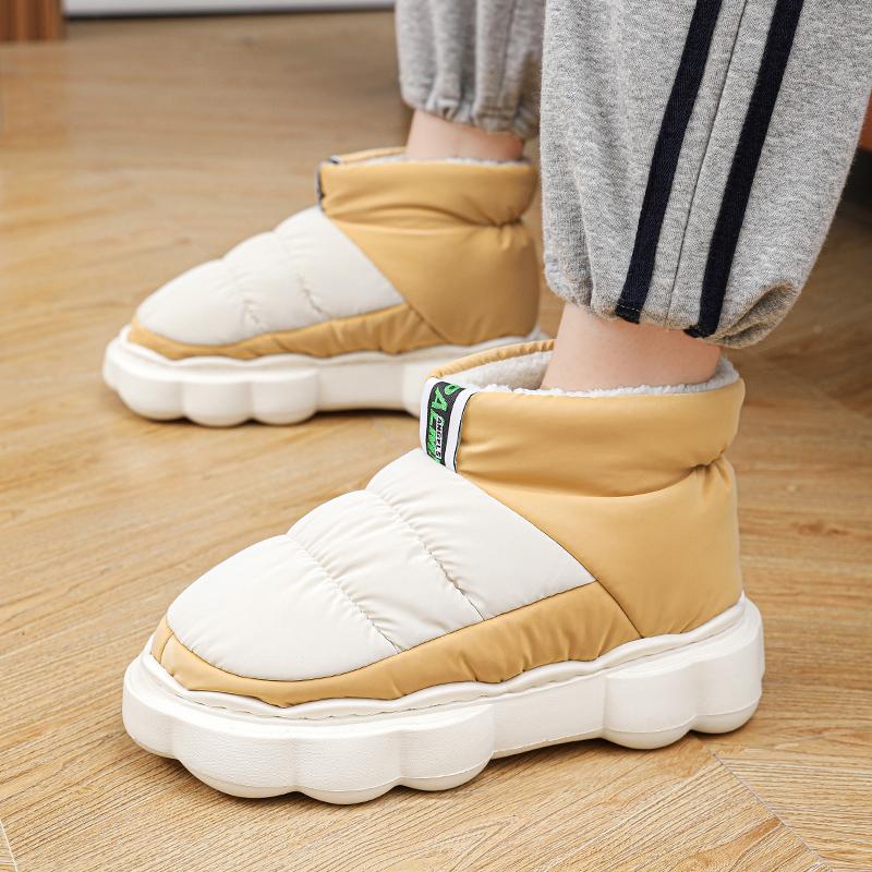 Cizme de zăpadă pentru cuplu pantofi din bumbac calduros de pluș Cizme de iarnă cu talpă groasă pentru bărbați și femei Confort anti-alunecare în aer liber Cizme casual joase
