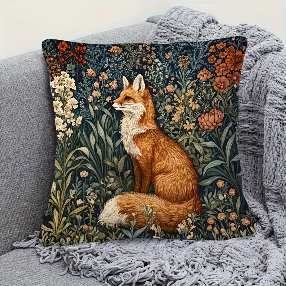 William Morris Style Fox And Floral Decorative Pillow Cover, Suitable For Sofa, Bed, Chair, Home Decor Cushion Cover