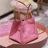 Yogodlns damska jednokolorowa mała górna rączka torebka typu Bucket Vintage PU Leather All-match Chic Tote Bag