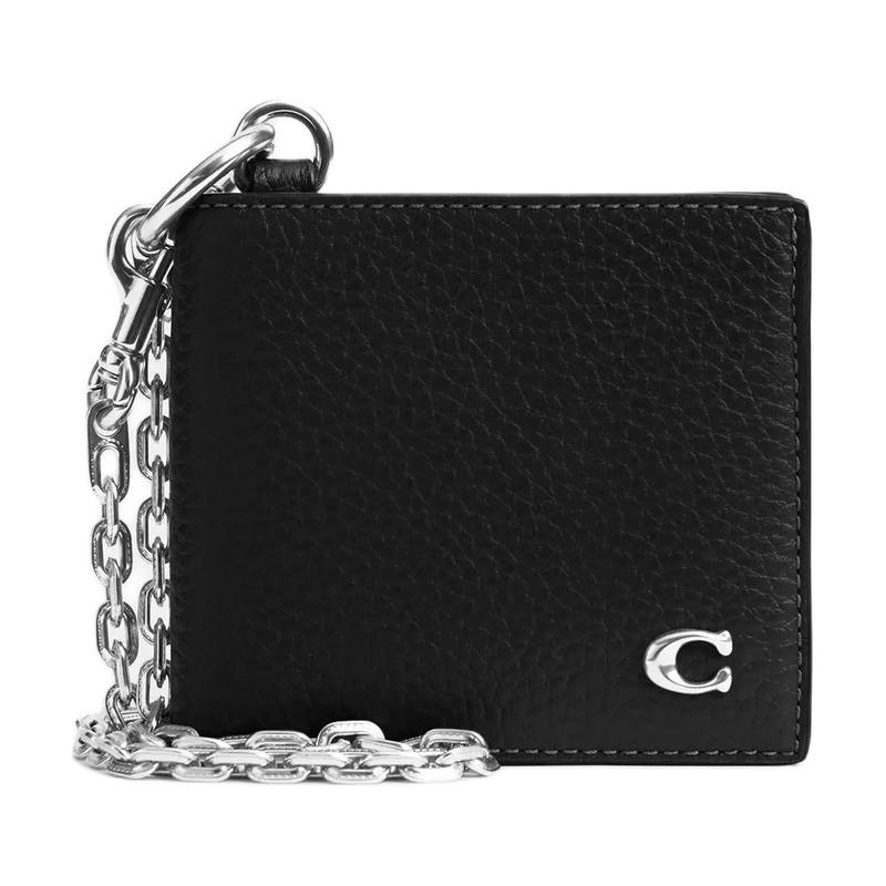 COACH 11 flip closure chain cow leather wallet men's black black