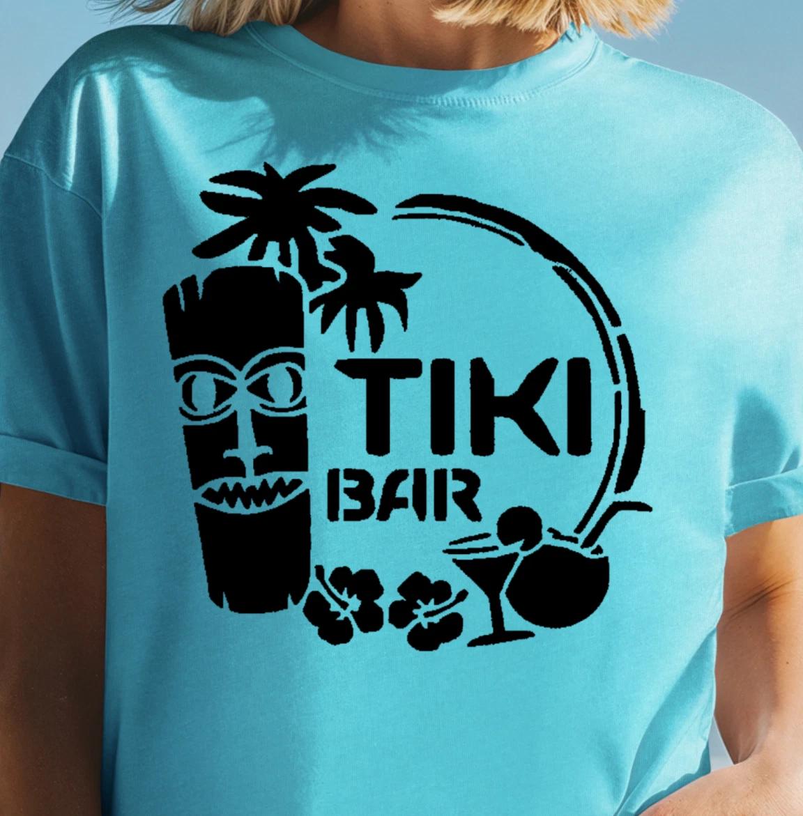 Tiki Bar Graphic Tee | Tiki Mask Palm Design Shirt, Fun Bar T-Shirt S
